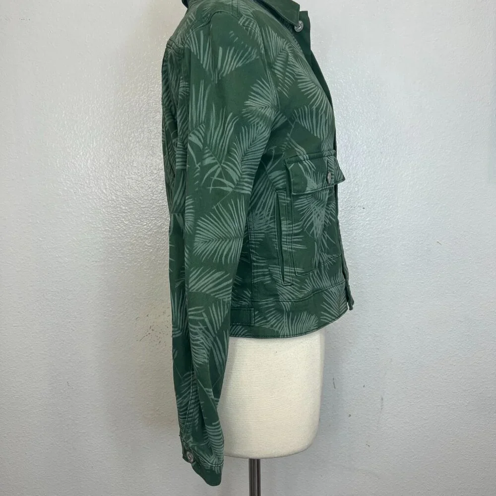 WOMEN'S SIZE M LULAROE GREEN‎ PALM LEAF PRINT  KENNY JACKET DENIM STRETCH